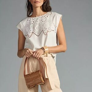 NWT Pilcro / Anthropologie White Cap-Sleeve Eyelet Blouse - Medium